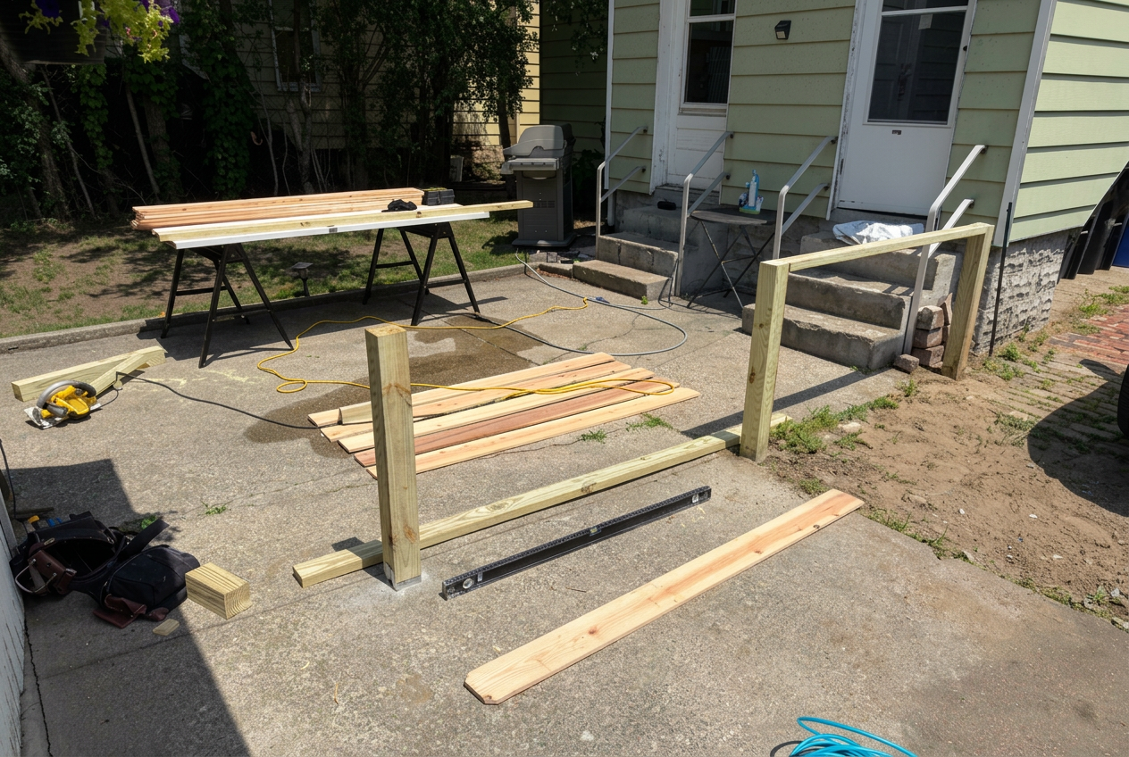 Ward Renovation Solutions project, posts staged for fence build